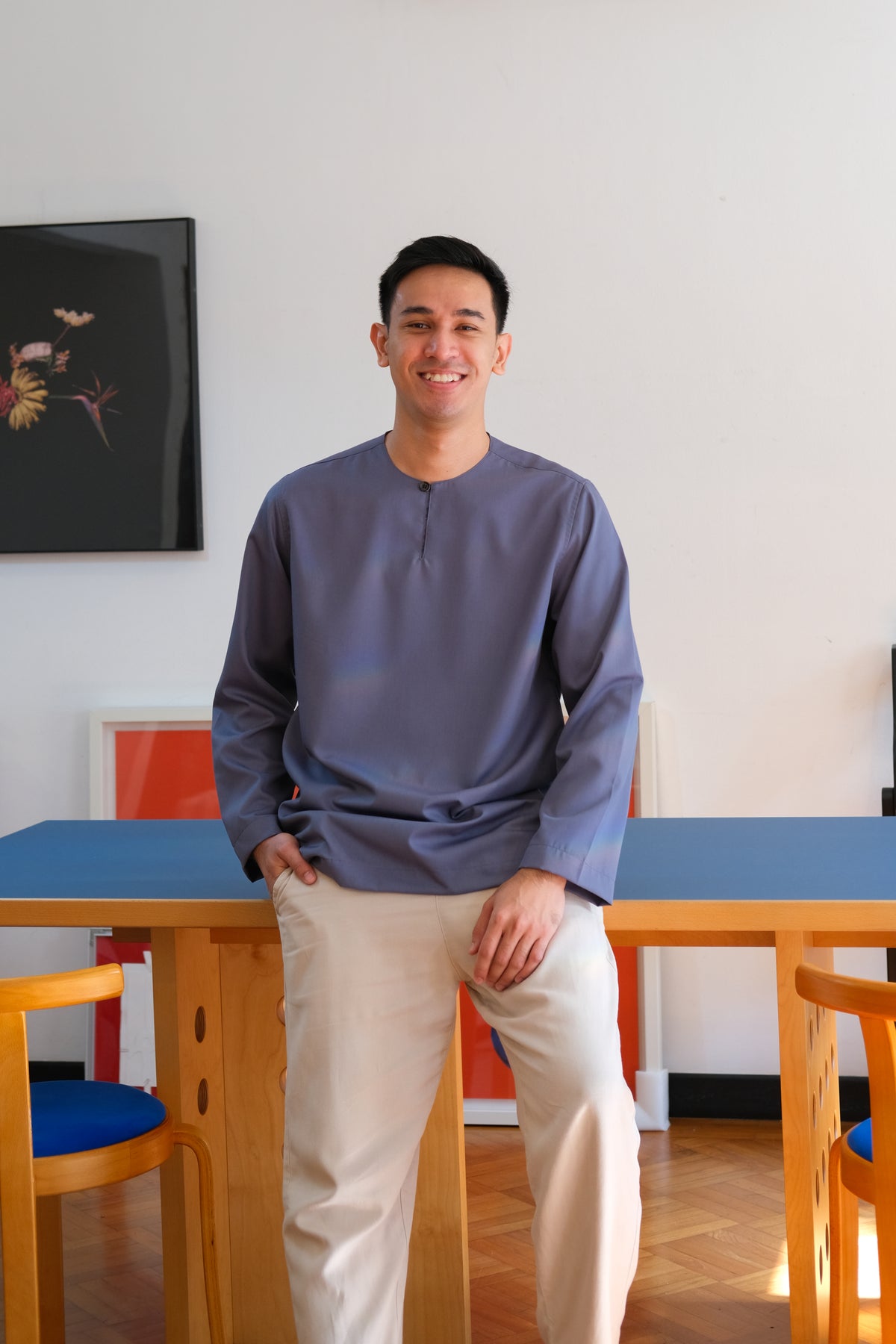 Long-sleeve Top in Steel Blue